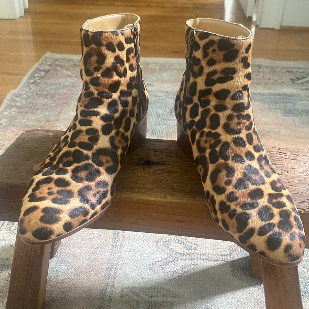 J Crew Leopard Calf-Hair Booties sz 9
